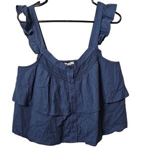 New American Eagle Outfitters Women's Blue Ruffled Detail Top Size Medium